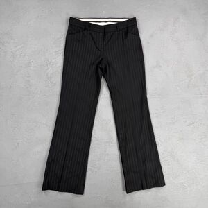 2000s Theory Max C Low-Waisted Flared Leg Black on Black Striped Trousers Sz 10